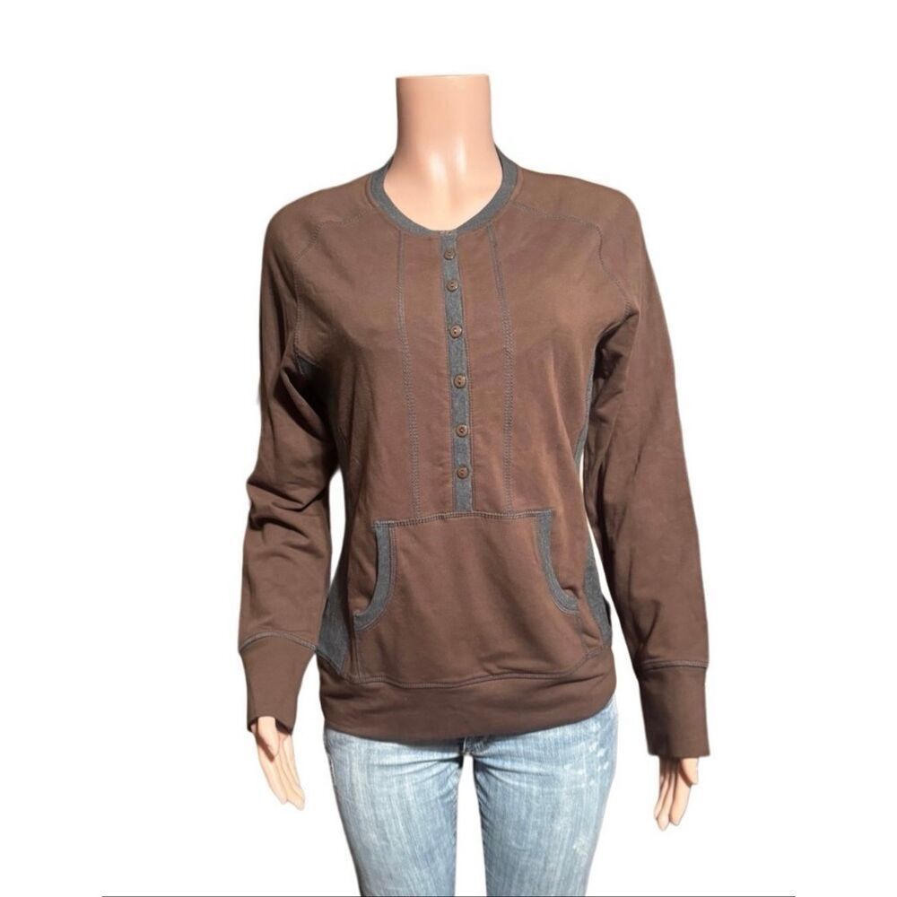 Pulp women crew neck brown long sleeve Henley raglan sweater M